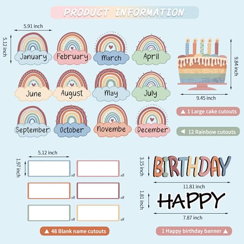 Mindoub Boho Rainbow Happy Birthday Bulletin Board Rainbow Holiday Board Sign Let's Celebrate Happy Birthday Cloud Accents Cutouts for Calendars Bulletin Boards - Image 2
