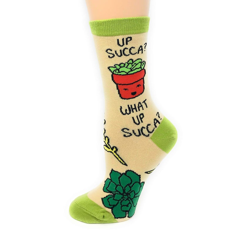ooohyeah Women's Novelty Funny Succulents Crew Socks, Crazy Silly Plant Socks, What Up Succa, Shoe Size 5-10 - Image 3