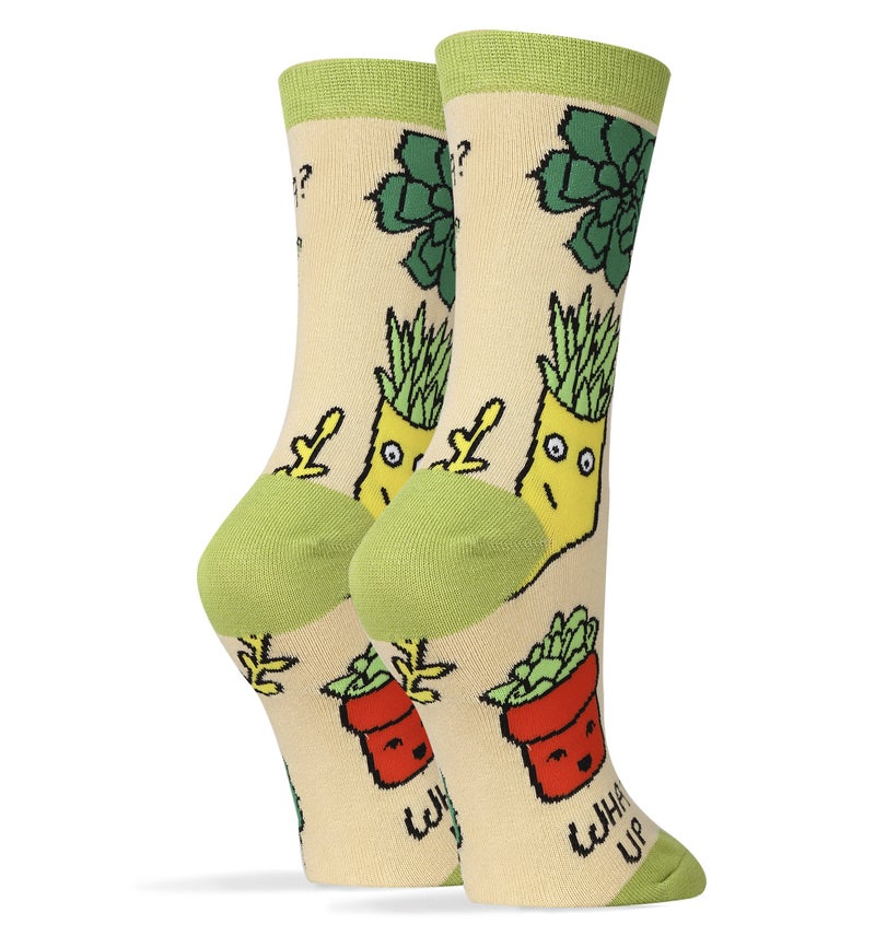 ooohyeah Women's Novelty Funny Succulents Crew Socks, Crazy Silly Plant Socks, What Up Succa, Shoe Size 5-10 - Image 2