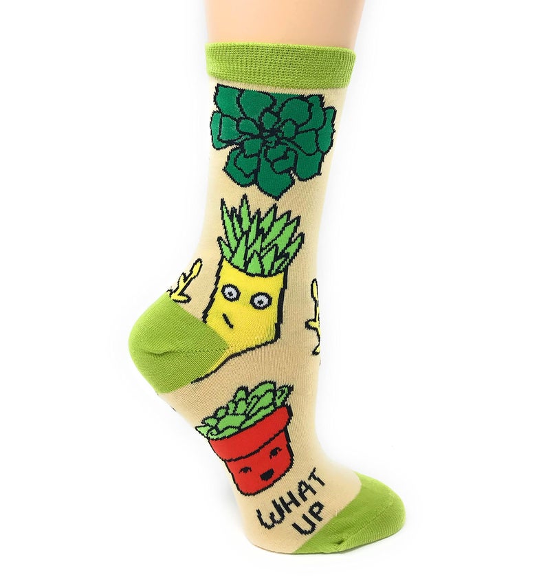 ooohyeah Women's Novelty Funny Succulents Crew Socks, Crazy Silly Plant Socks, What Up Succa, Shoe Size 5-10 - Image 4
