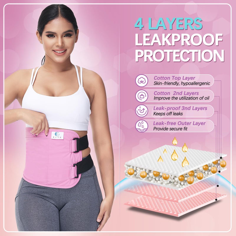 glitz Castor Oil Pack Wrap â€“ Reusable Organic Castor Oil Pack for Liver (Compress), Less Mess, Anti Leak Outer Layer, Soft Cotton (Pink) - Image 3