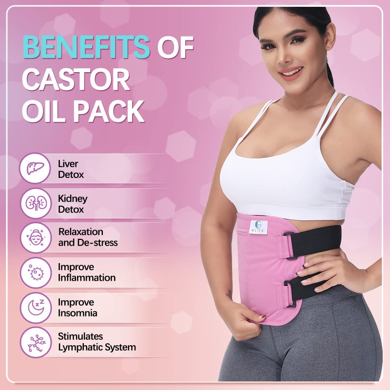 glitz Castor Oil Pack Wrap â€“ Reusable Organic Castor Oil Pack for Liver (Compress), Less Mess, Anti Leak Outer Layer, Soft Cotton (Pink) - Image 2