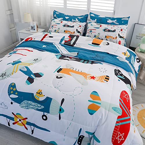 Yasida 7 Piece Airplane Comforter Set for Kids - Full Size Bed in a Bag - Microfiber Bedding for All Season (1 Comforter, 1 Flat Sheet, 1 Fitted Sheet, 4 Pillowcases) - Image 4