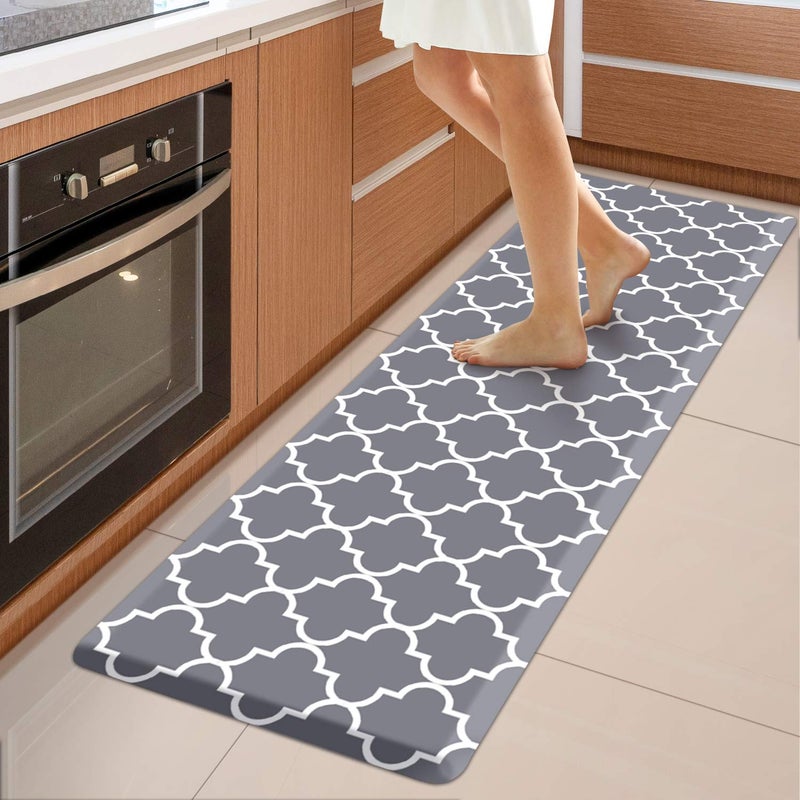 WISELIFE Kitchen Mat Cushioned Anti-Fatigue Rug,17.3"x 60",Non Slip Waterproof Rugs Heavy Duty PVC Ergonomic Comfort Mat for Kitchen, Floor Home, Office, Sink, Laundry, Grey - Image 1