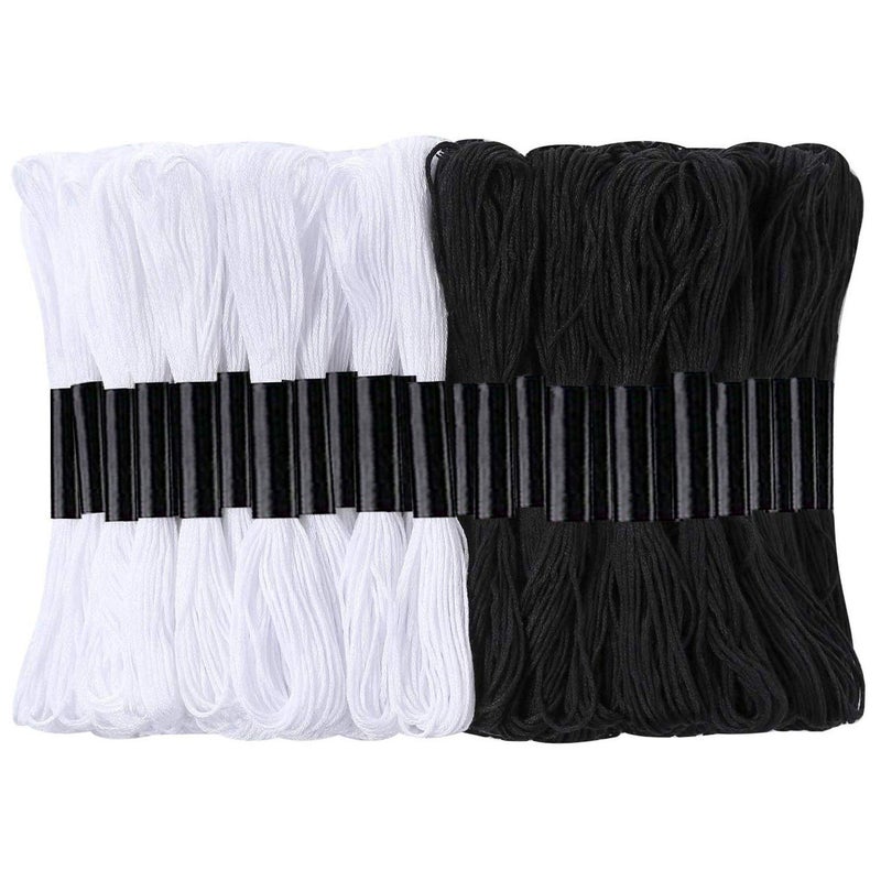 24 Skeins Cross Stitch Threads Black and White Cotton Embroidery Floss Friendship Bracelets Floss with 12 Pieces Floss Bobbins for Knitting Cross Stitch Project