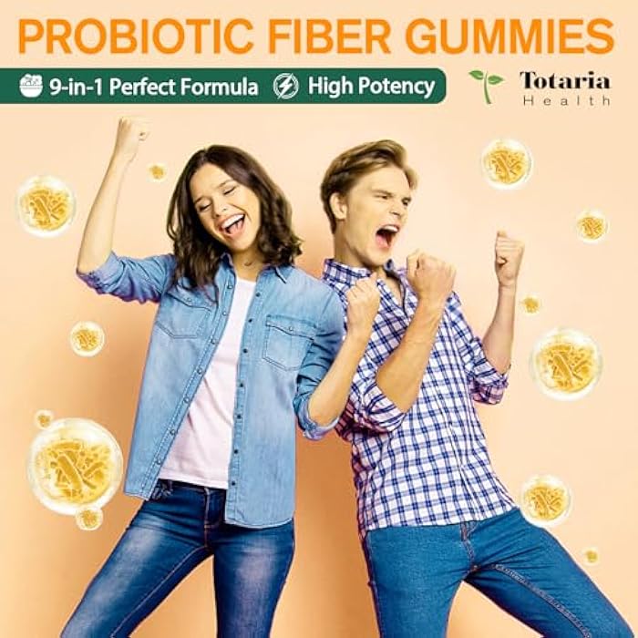Totaria 9-in-1 Probiotic Prebiotic Fiber Gummies for Adults & Teens, Fiber Supplement Pro with 5 Billion CFU Bacillus Coagulans, Psyllium Husk, FOS, Inulin, ACV for Digestion & Gut, 60 Vegan Pineapple Gummies - Image 2