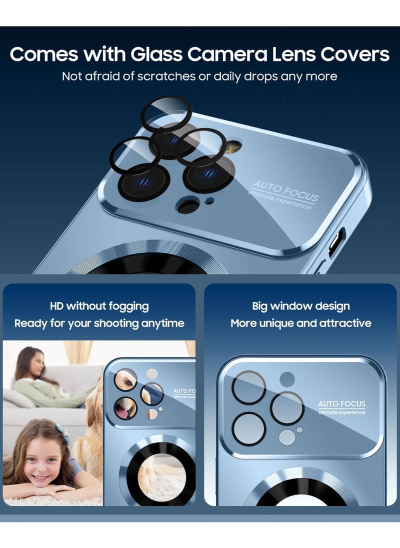 Magnetic case for iPhone 16 Pro Max, camera lens protector with full window cover, visual identity, scratch-resistant scrub, waterproof sweat-resistant slim - blue