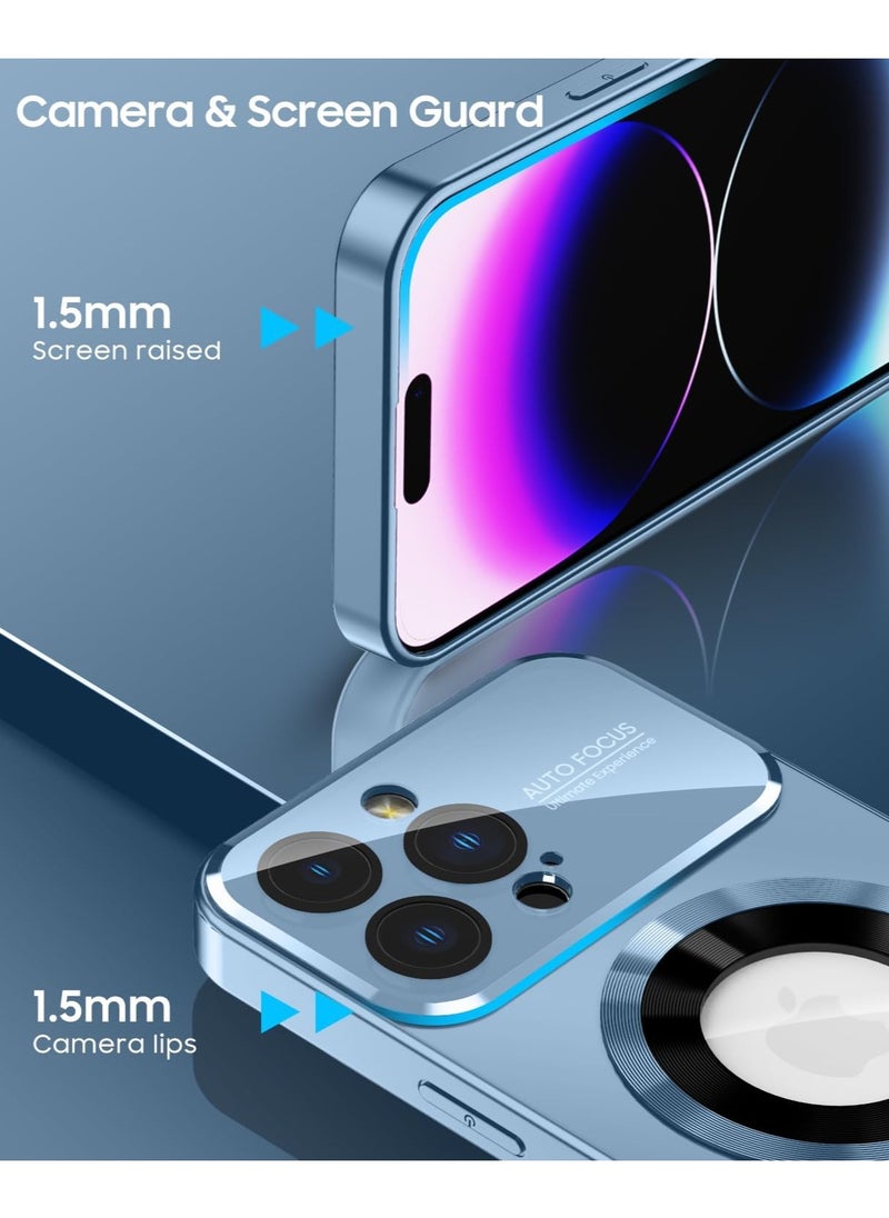 Magnetic case for iPhone 16 Pro Max, camera lens protector with full window cover, visual identity, scratch-resistant scrub, waterproof sweat-resistant slim - blue