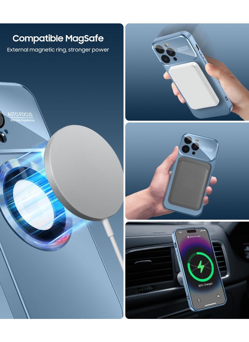 Magnetic case for iPhone 16 Pro Max, camera lens protector with full window cover, visual identity, scratch-resistant scrub, waterproof sweat-resistant slim - blue