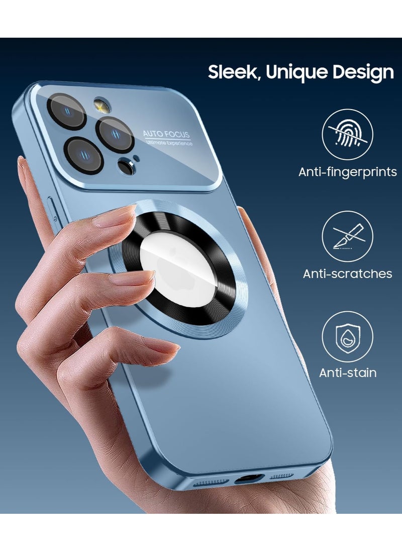 Magnetic case for iPhone 16 Pro Max, camera lens protector with full window cover, visual identity, scratch-resistant scrub, waterproof sweat-resistant slim - blue