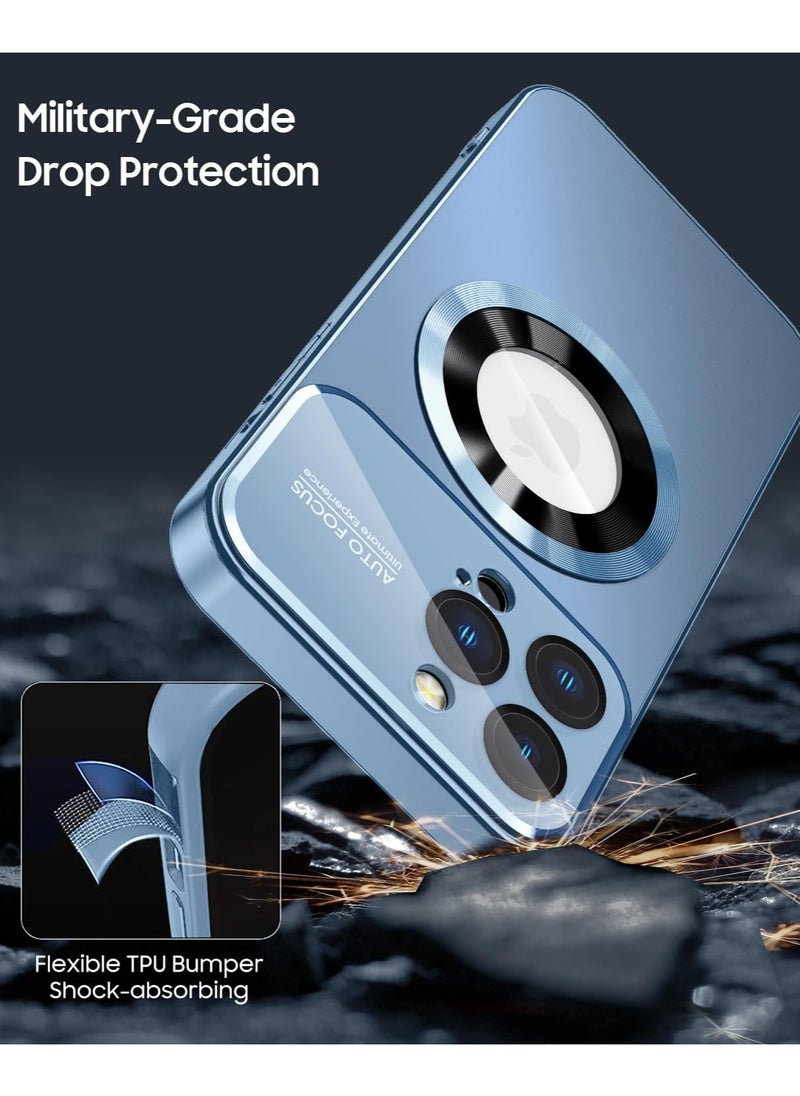 Magnetic case for iPhone 16 Pro Max, camera lens protector with full window cover, visual identity, scratch-resistant scrub, waterproof sweat-resistant slim - blue