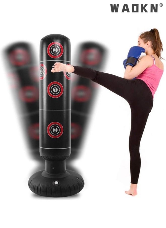 WAOKN Inflatable Punching Bag, 160cm Kids Punching Bag, Punching Bag with Stand Adult, Inflatable Freestanding Heavy Duty Boxing Bag,Women Men Training Equipment Exercise Boxing Standing Punching Bag  - Image 1