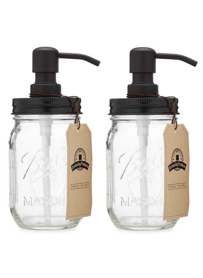 Jarmazing Products Mason Jar Soap Dispenser - Black - with 16 Ounce Ball Mason Jar - Made from Rust Proof Stainless Steel - Two Pack - Image 1