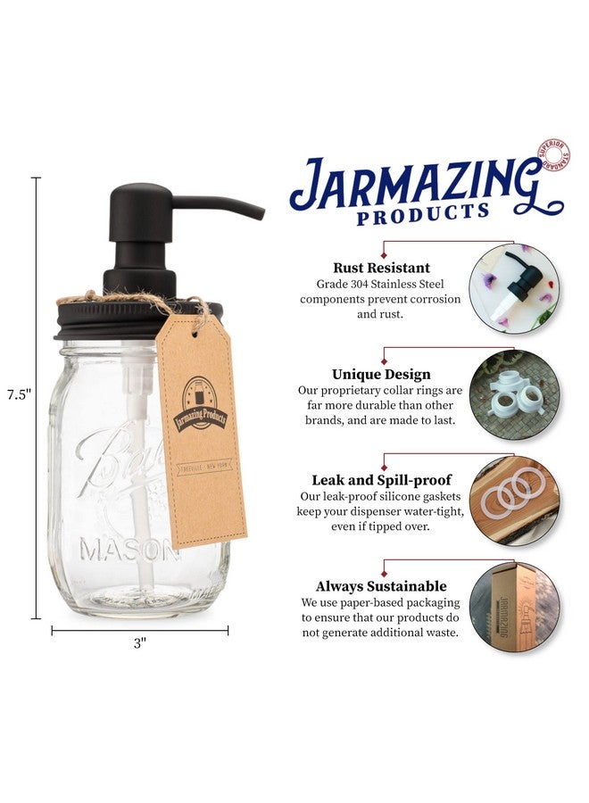 Jarmazing Products Mason Jar Soap Dispenser - Black - with 16 Ounce Ball Mason Jar - Made from Rust Proof Stainless Steel - Two Pack - Image 2