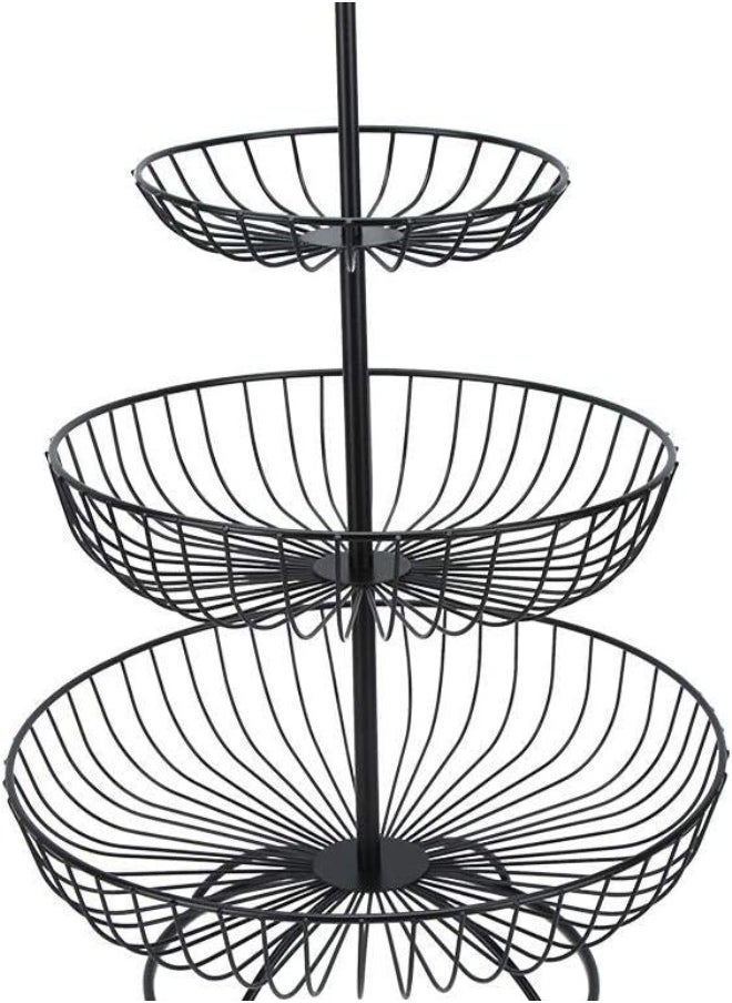silvercnc - 3 Tier Wire Fruit Basket Stand, Metal Tiered Fruit Basket Fruit Holder Fruit Bowl Serving Basket for Fruit Vegetables Snacks(Black) - Image 1