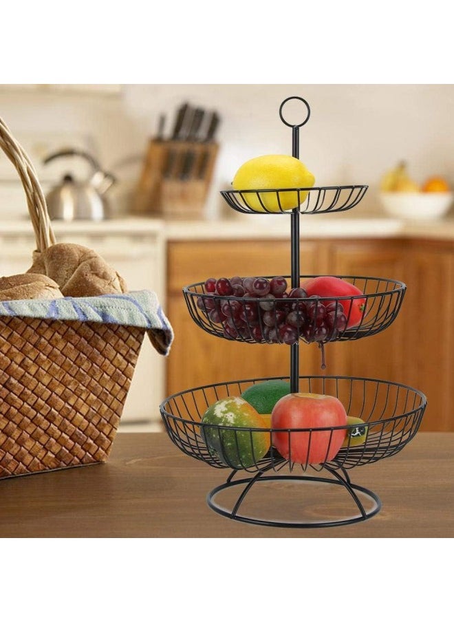 silvercnc - 3 Tier Wire Fruit Basket Stand, Metal Tiered Fruit Basket Fruit Holder Fruit Bowl Serving Basket for Fruit Vegetables Snacks(Black) - Image 1