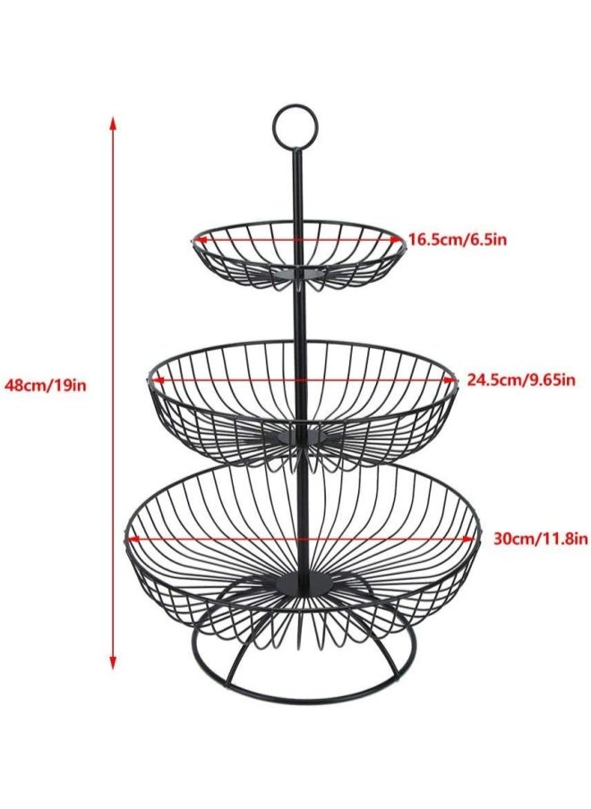 silvercnc - 3 Tier Wire Fruit Basket Stand, Metal Tiered Fruit Basket Fruit Holder Fruit Bowl Serving Basket for Fruit Vegetables Snacks(Black) - Image 1