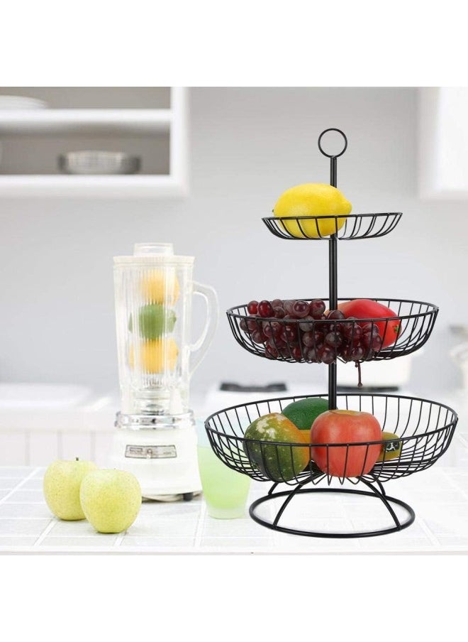 silvercnc - 3 Tier Wire Fruit Basket Stand, Metal Tiered Fruit Basket Fruit Holder Fruit Bowl Serving Basket for Fruit Vegetables Snacks(Black) - Image 1