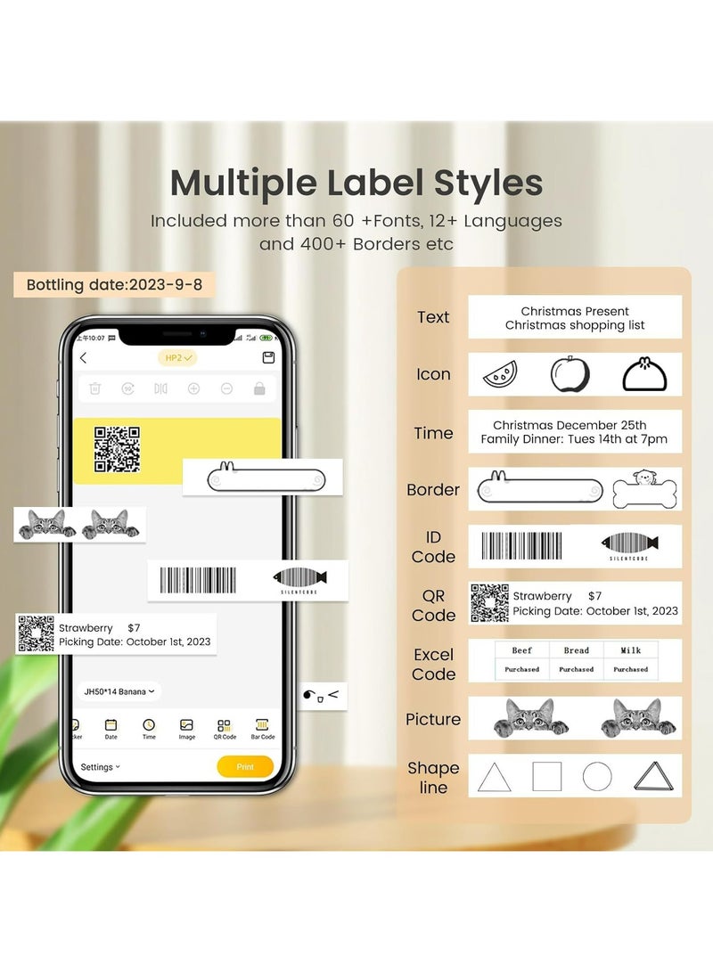Bluetooth Mini Label Printer Portable Label maker Machine Inkless Thermal Label Maker Multiple label styles, Ideal for Office Home Organization and Small Business Supplies White - Image 2