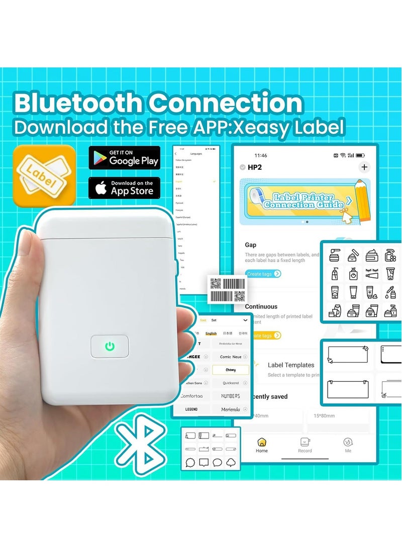 Bluetooth Mini Label Printer Portable Label maker Machine Inkless Thermal Label Maker Multiple label styles, Ideal for Office Home Organization and Small Business Supplies White - Image 4