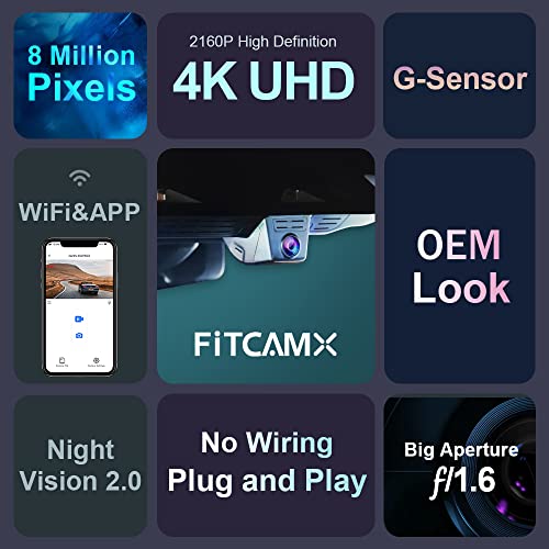 FITCAMX كاميرا داش فيت كام إكس 4K لسيارة لاند روفر ديفندر 110 90 130 P300 P400 P500 P525 P635 S SE V8 من 2020-2025، تصميم OEM، فيديو UHD 2160P، واي فاي مدمج وتطبيق، تسجيل متكرر، حساس G، توصيل وتشغيل، بطاقة 64GB - Image 4