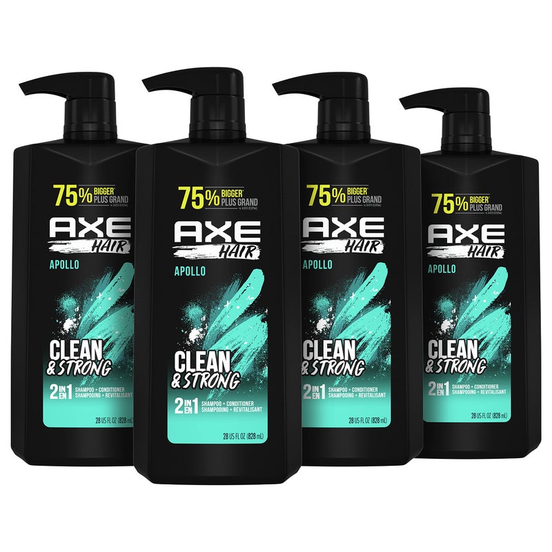 AXE Wash & Care 2-in-1 Shampoo & Conditioner Apollo Wash & Care 4 Count for Clean & Strong Hair Sage & Cedarwood 100% Recycled Bottle 28 oz - Image 1