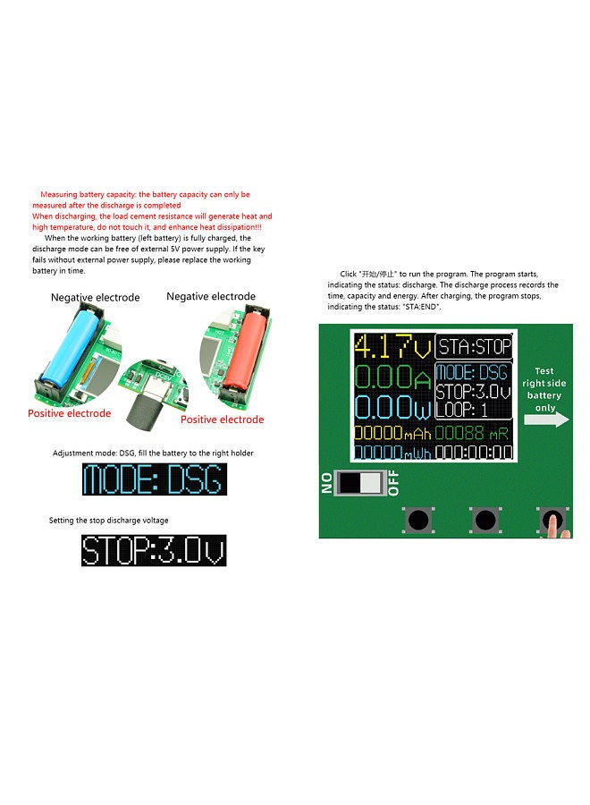 18650 Lithium Battery Capacity Tester 1.77inch Display Internal Resistance Measurement Module Type-C Interface with Battery Capacity Division and Running Cycle Function