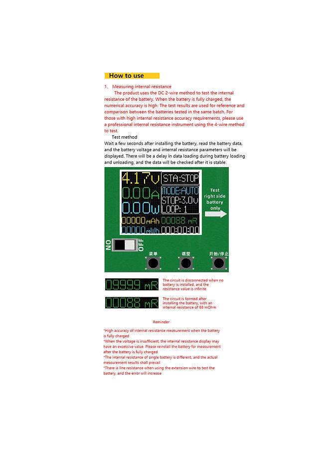 18650 Lithium Battery Capacity Tester 1.77inch Display Internal Resistance Measurement Module Type-C Interface with Battery Capacity Division and Running Cycle Function