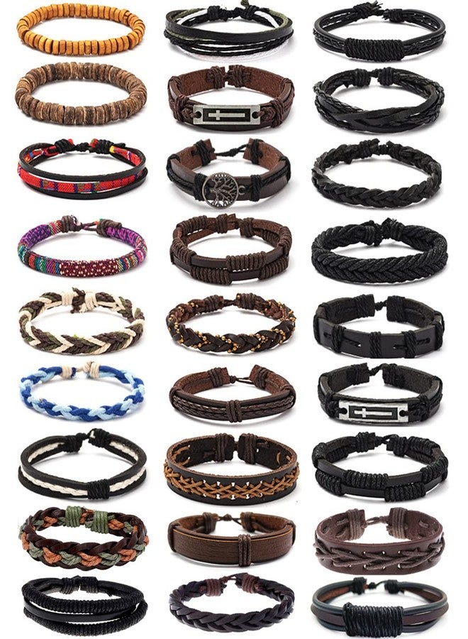MOZAKA 27Pcs Braided Leather Bracelets for Men Women Ethnic Tribal Bracelets Leather Bracelets Wristband Woven Cuff Wrap Friendship Bracelets Adjustable - Image 1