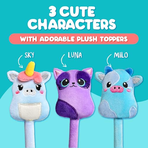 BUNMO Cute Pens 3 Pack - Stocking Stuffers for Kids - 6 Scented & Glittery Refills - Plush Fun Pens for Kids - Stuffed Cute Animals for Girls Kawaii Stationery - Stocking Stuffers for Girls - Image 3