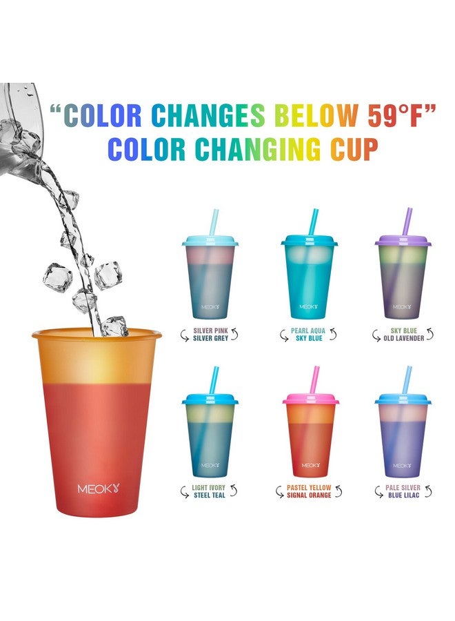 Meoky Color Changing Cups with Lids and Straws for Kids 6Pack 12oz Plastic Reusable Cold Drink Tumblers Summer Party Cups - Image 2