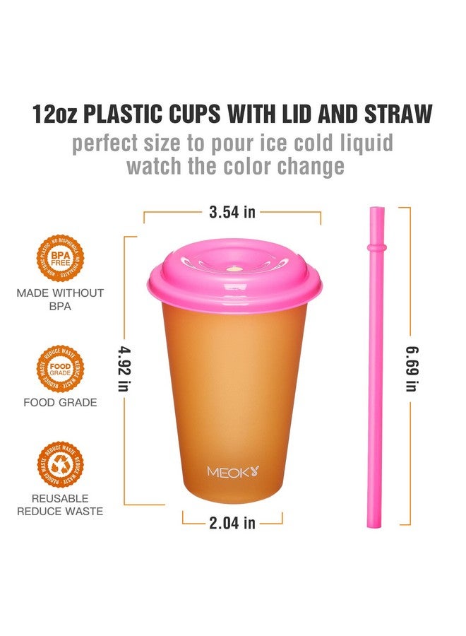 Meoky Color Changing Cups with Lids and Straws for Kids 6Pack 12oz Plastic Reusable Cold Drink Tumblers Summer Party Cups - Image 3