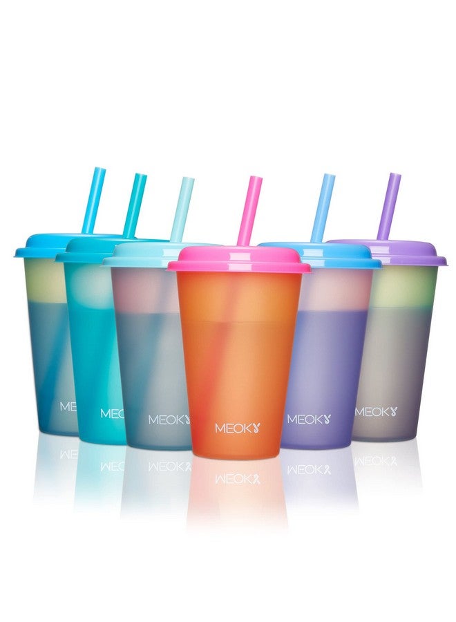Meoky Color Changing Cups with Lids and Straws for Kids 6Pack 12oz Plastic Reusable Cold Drink Tumblers Summer Party Cups - Image 1