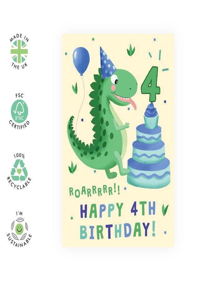 CENTRAL 23 4th Birthday Card Boy - Dinosaur Birthday Card - Fourth Bday - Grandson Boy Nephew Son Birthday Card - Milestone - Comes With Fun Stickers - Made In UK - Image 2