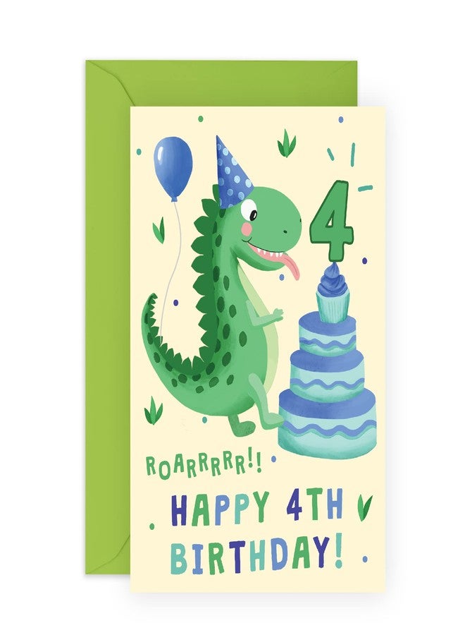 CENTRAL 23 4th Birthday Card Boy - Dinosaur Birthday Card - Fourth Bday - Grandson Boy Nephew Son Birthday Card - Milestone - Comes With Fun Stickers - Made In UK - Image 1