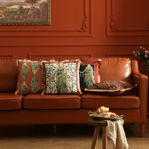patdrea Designer Vintage Red Velvet Throw Pillow Covers 18x18 Inch,Ancient Civilization Character Floral Pattern,Decorative Square Pillowcases Cushion for Bed Living Room Outdoor Car,Pack of 2 - Image 3