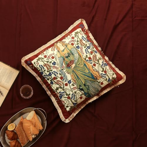 patdrea Designer Vintage Red Velvet Throw Pillow Covers 18x18 Inch,Ancient Civilization Character Floral Pattern,Decorative Square Pillowcases Cushion for Bed Living Room Outdoor Car,Pack of 2 - Image 2