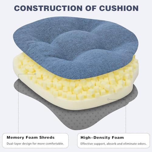 baibu Kitchen Chair Cushions Set of 2 DualLayer Patented Design Memory Foam Windsor Seat Pads Dining Chair Cushions with Ties Washable Cover 17x 155 x 35in 2 Pack Blue - Image 3