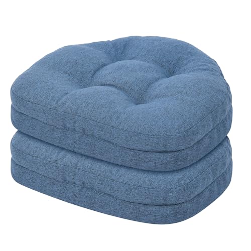 baibu Kitchen Chair Cushions Set of 2 DualLayer Patented Design Memory Foam Windsor Seat Pads Dining Chair Cushions with Ties Washable Cover 17x 155 x 35in 2 Pack Blue - Image 1