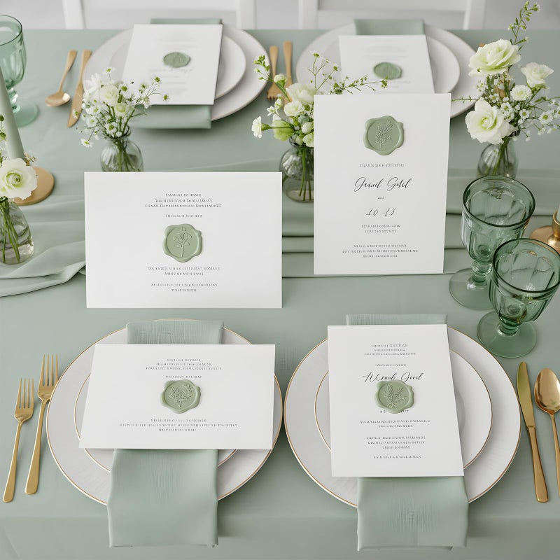 WSICSE 60Pcs Wax Seal Stickers, Wedding Invitation Envelope Seal Stickers Adhesive Backed Sage Green for Wedding, Party,Baby Shower, Gift Wrapping (4 Leaf Styles) - Image 4