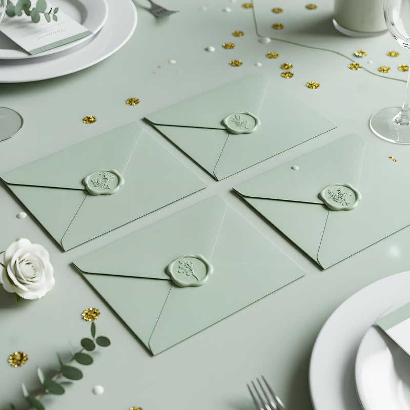 WSICSE 60Pcs Wax Seal Stickers, Wedding Invitation Envelope Seal Stickers Adhesive Backed Sage Green for Wedding, Party,Baby Shower, Gift Wrapping (4 Leaf Styles) - Image 5