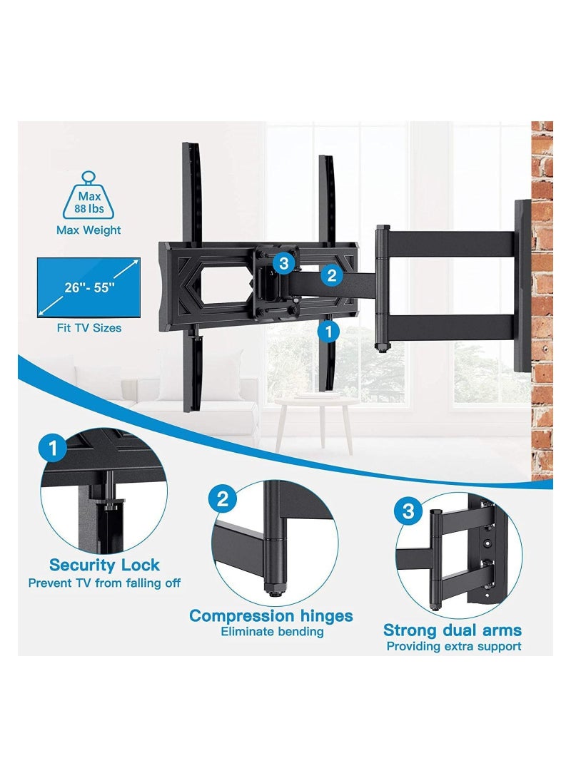 Lcd, Led Tv Wall Bracket For 26 Inch To 55 Inch Tv 180 DEGREE Rotation And 15 DEGREE + Tilt View, Swivel Articulating, Full Motion Tv Wall Mount, Black - Image 2