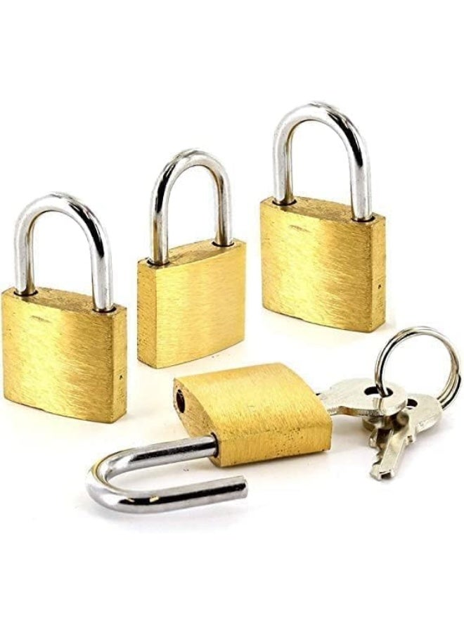 مجموعة من 4 أقفال نحاسية صغيرة للأمتعة والخزائن، أقفال نحاسية صلبة بمفاتيح متطابقة - Image 3