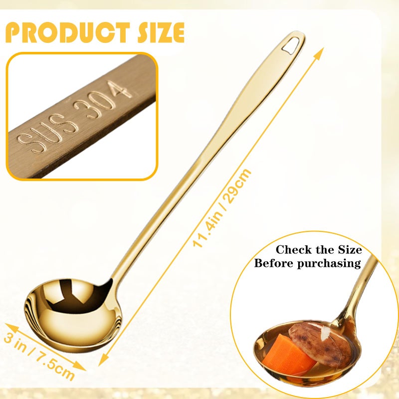 Bigwinyep Soup Ladle Soup Spoons 304 Stainless Steel Gold Ladle, 12.2Inch Long Handle Large Serving Spoon for Cooking Buffet, Party, Kitchen, Gold - Image 2