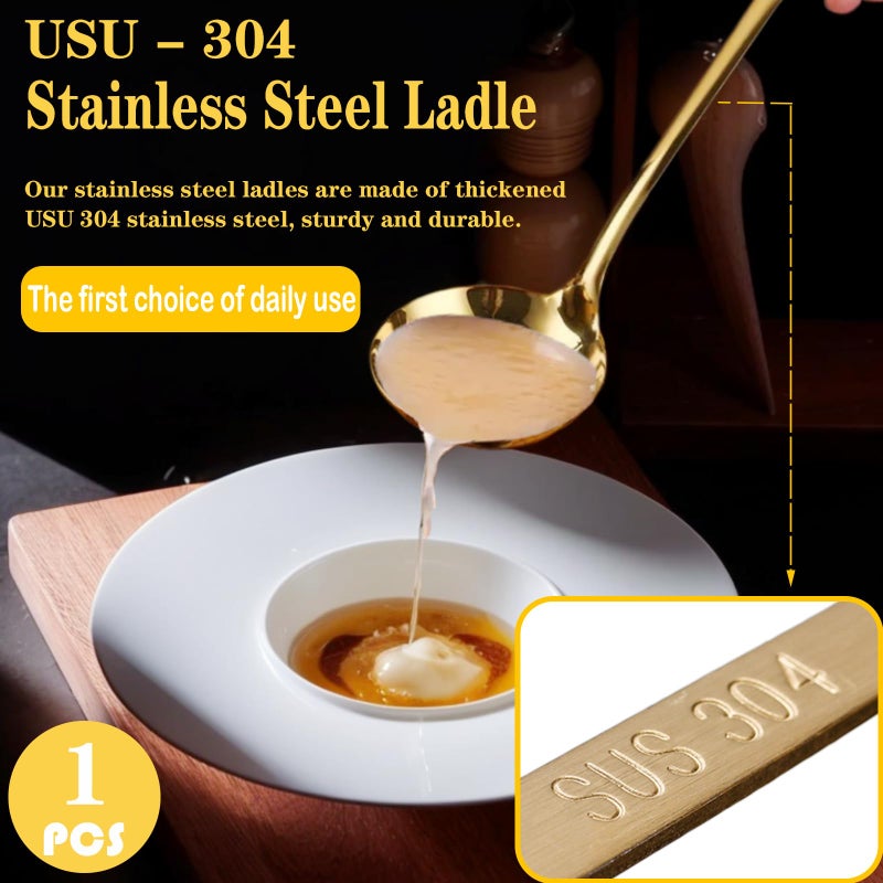 Bigwinyep Soup Ladle Soup Spoons 304 Stainless Steel Gold Ladle, 12.2Inch Long Handle Large Serving Spoon for Cooking Buffet, Party, Kitchen, Gold - Image 4