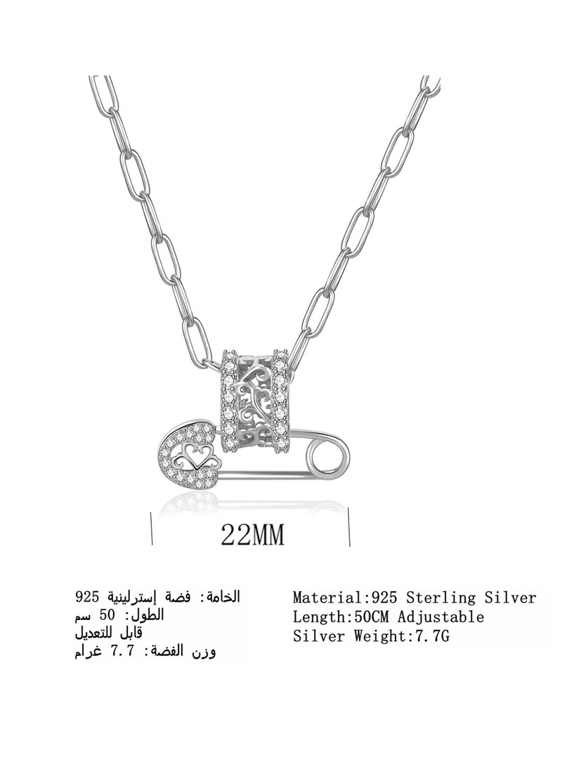 Moonmory 925 Sterling Silver Safety Pin Pendant Necklace With Paper Clip Chain For Women Original Design Vine Necklace With 50CM Adjustable Chain Best Gift For Women,Ramadan  Valentine’s Mother’s Day Gift - Image 2