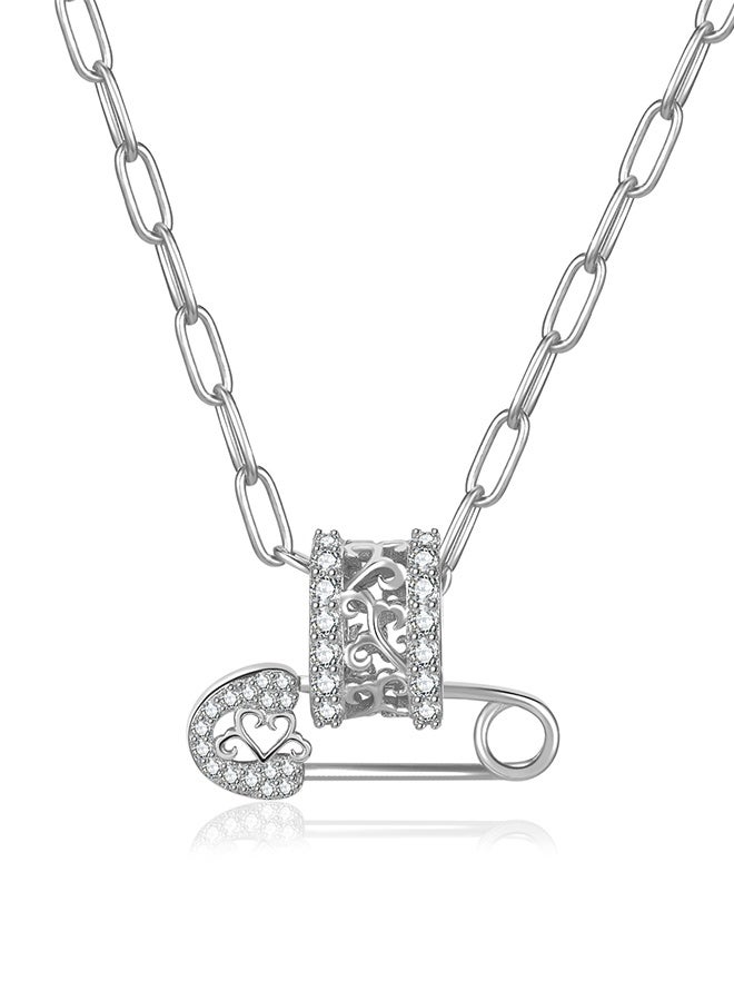 Moonmory 925 Sterling Silver Safety Pin Pendant Necklace With Paper Clip Chain For Women Original Design Vine Necklace With 50CM Adjustable Chain Best Gift For Women,Ramadan  Valentine’s Mother’s Day Gift - Image 1