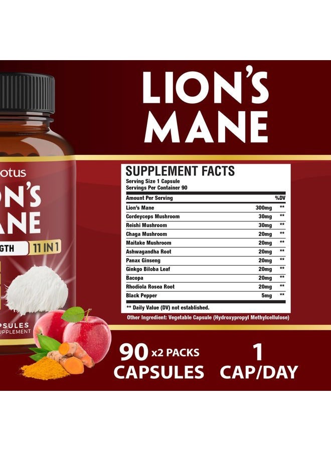 Zolotus 2 Packs 90 Capsules Lions Mane Mushroom Supplement, 6 Month Supply with Cordeyceps, Reishi, Ashwagandha, Focus, Memory and Brain Support Supplement, Immune Support, Energy Pills  - Image 2