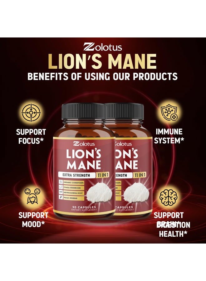 Zolotus 2 Packs 90 Capsules Lions Mane Mushroom Supplement, 6 Month Supply with Cordeyceps, Reishi, Ashwagandha, Focus, Memory and Brain Support Supplement, Immune Support, Energy Pills  - Image 5