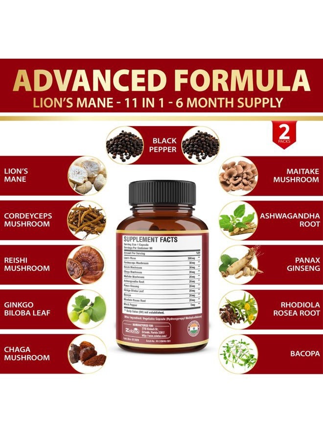 Zolotus 2 Packs 90 Capsules Lions Mane Mushroom Supplement, 6 Month Supply with Cordeyceps, Reishi, Ashwagandha, Focus, Memory and Brain Support Supplement, Immune Support, Energy Pills  - Image 4